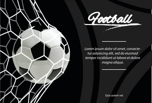 Realistic soccer ball in net isolated on black background. Classic football ball. Realistic soccer ball in net isolated in black background. Classic old football ball soccer clipart stock illustrations