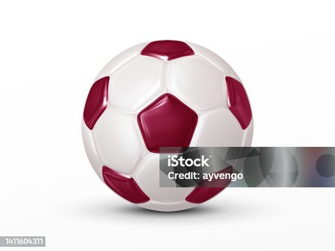 istock Realistic Soccer Ball with shadow on white background. Soccer ball of classical shape made of maroon pentagons and white hexagons. Sports equipment 1411604311