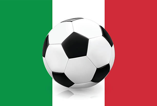 Realistic soccerball on a Italian flag background Realistic soccer ball / football on a Italian flag banner background. Vector illustration. background of a classic black white soccer ball stock illustrations