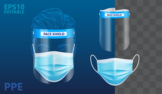 Realistic Solid Personal Protective Equipment set in isolated vector