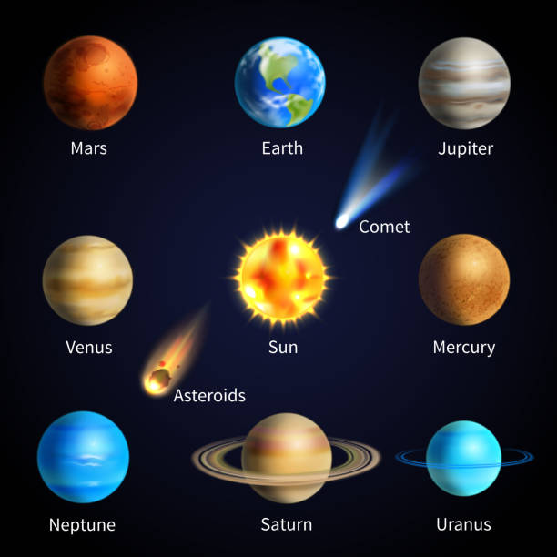 ilustrações de stock, clip art, desenhos animados e ícones de realistic space objects - neptun planet