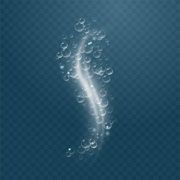 realistyczne pęcherzyki powietrza musującego w wodzie. pęcherzyki musujące pod wodą. przezroczyste tło w kratkę. - soda stock illustrations
