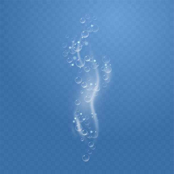realistyczne pęcherzyki powietrza musującego w wodzie. pęcherzyki musujące pod wodą. przezroczyste tło w kratkę. - soda stock illustrations
