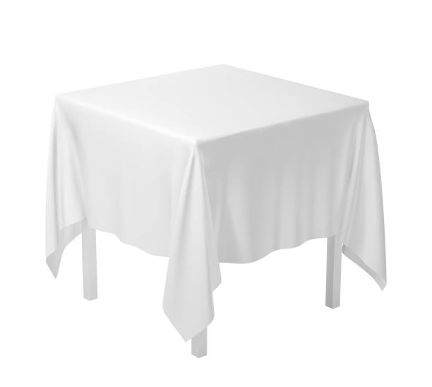 白い折り畳まれたテーブルクロスが付いている現実的な正方形のテーブル。ベクトル テンプレート。 - テーブルクロス点のイラスト素材／クリップアート素材／マンガ素材／アイコン素材