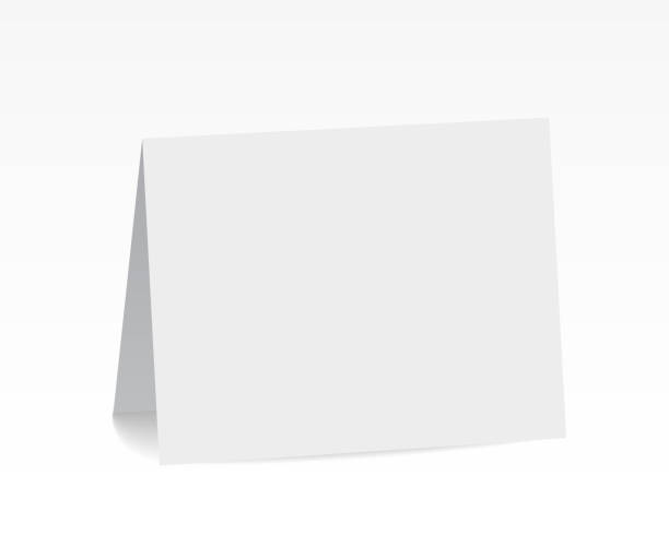 realistische stehende weiße leere papier gefaltet karte - vektor - gefaltet stock-grafiken, -clipart, -cartoons und -symbole