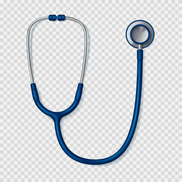Realistic stethoscope isolated on checkered background Realistic stethoscope isolated on checkered background. Vector illustration with realistic 3d medical tool. stethoscope stock illustrations