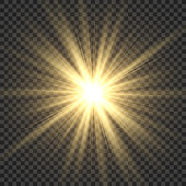 Realistic sun rays. Yellow sun ray glow abstract shine light effect starburst sbeam sunshine glowing isolated vector illustration
