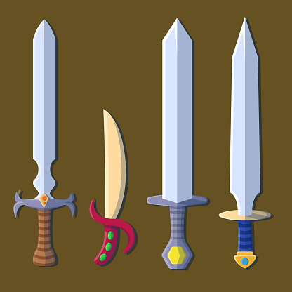 Realistic Swords and knives set. Different types. Perfect for game assets.