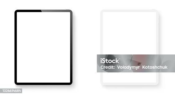 istock Realistic tablet computer mockup set. Tablet PC clay and realistic mockup front view with shadow. Electronic gadget - stock vector. 1326614684