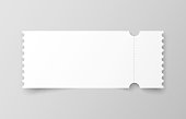 istock Realistic ticket with one stub rip line and shadow. Mock up coupon entrance isolated on grey background 1321702536