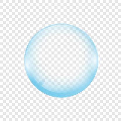 Realistic transparent soap or water bubble. Big translucent glass sphere with glares and shadow. Isolated vector transparency orb illustration
