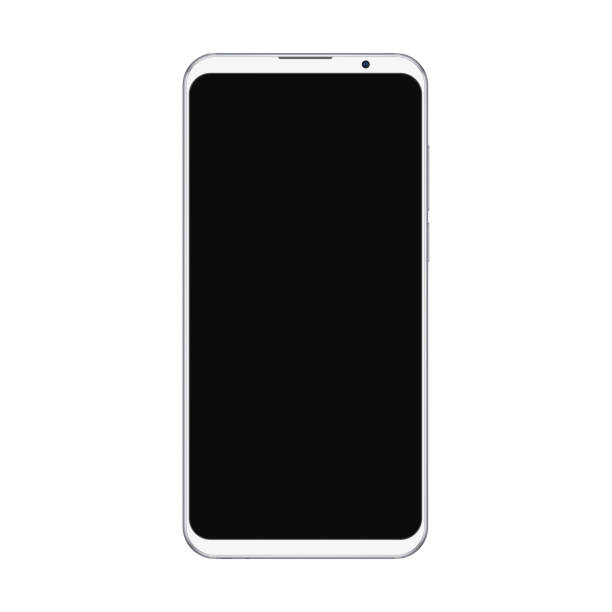 Realistic trendy white smartphone mockup with blank black screen isolated on white background. For any user interface test or presentation. Realistic trendy white smartphone mockup with blank black screen isolated on white background. For any user interface test or presentation cyborg stock illustrations