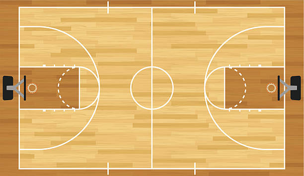 Realistic Vector Basketball Court A realistic vector hardwood textured basketball court. EPS 10. File contains transparencies. basketball court stock illustrations