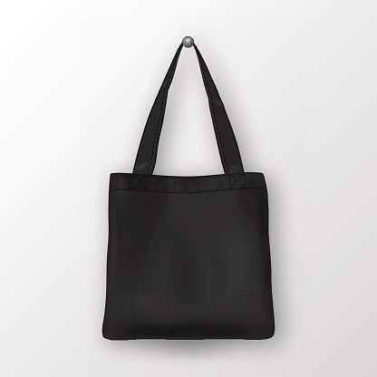 Download Realistic Vector Black Empty Textile Tote Bag Closeup ...