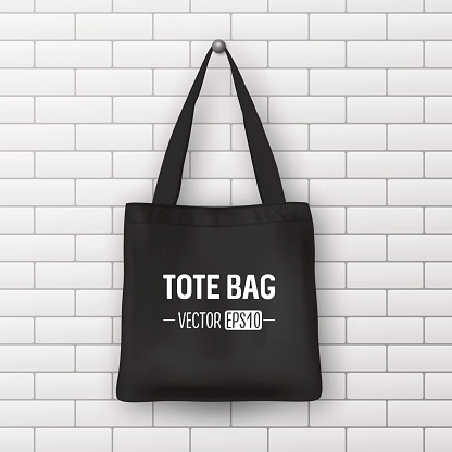 Download Realistic Vector Black Textile Tote Bag Closeup On Brick ...