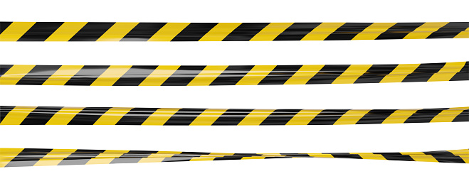 Realistic vector crime tape with black and yellow stripes. Warning ribbon.