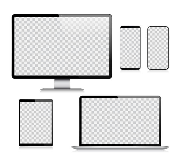 realistische vektor digital tablet, handy, smartphone, laptop und computer-monitor. moderne digitale geräte - smartphone freisteller stock-grafiken, -clipart, -cartoons und -symbole