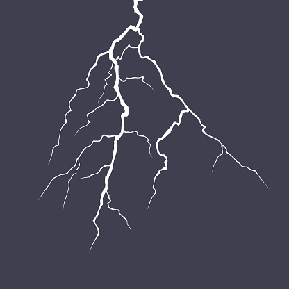 Realistic vector lightning on checkered background. Bright, electric lightning. Vector illustration.