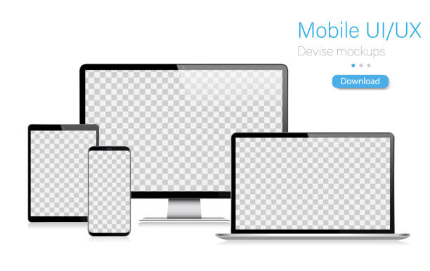 Realistische Vector Mockup digitale tablet, mobiele telefoon, smartphone, laptop en computermonitor. UI / UX design. Vectorillustratie, modern digitaal bedenken, digitale malplaatje. De illustratie van de voorraad. EPS 10.