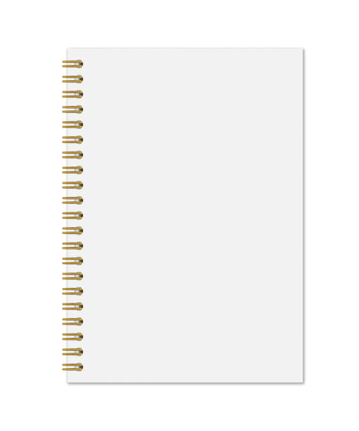 realistische vektor mockup von notebook mit gold spiral - weißer ring stock-grafiken, -clipart, -cartoons und -symbole