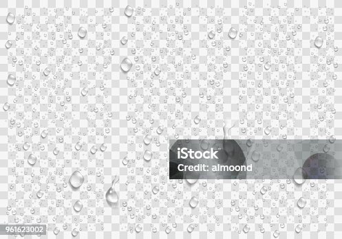 istock Realistic water droplets on the transparent window. Vector 961623002