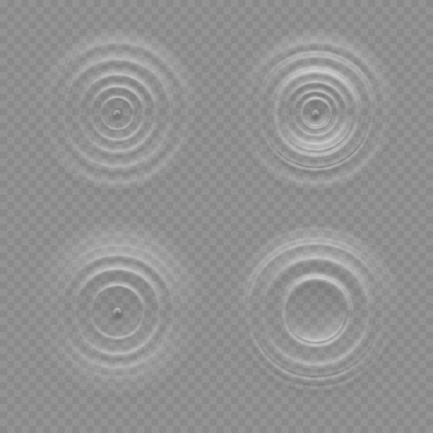 Realistic water ripple effects isolated on a transparency background Realistic water ripple effects isolated on a transparency background, round waves on a surface of the liquid, circular sound, resonance, music, waveform patterns or design elements wave water stock illustrations