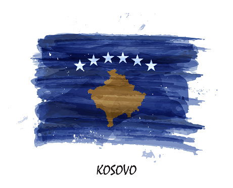 Realistic watercolor painting flag of Kosovo . Vector