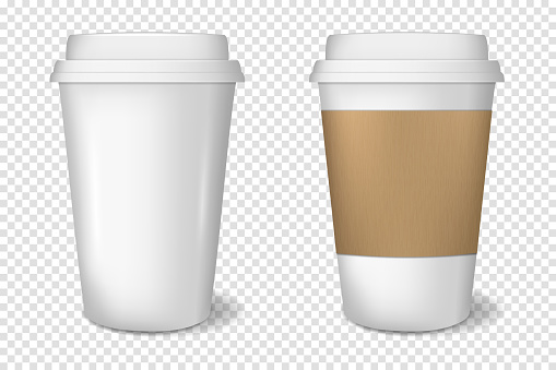 Realistic white disposable paper cup, isolated.