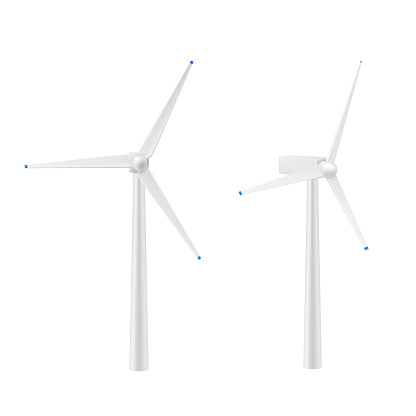 Realistic wind turbine generator vector illustration. Set alternative renewable power generation