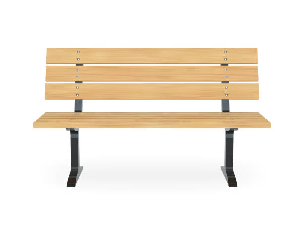 Realistic wooden park bench. Front view vector illustration. Realistic wooden park bench. Front view vector illustration bench stock illustrations