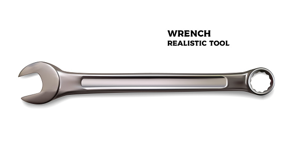 Realistic wrench. Realistic vector illustration of a hand tool on a white background. Labour day holiday design.