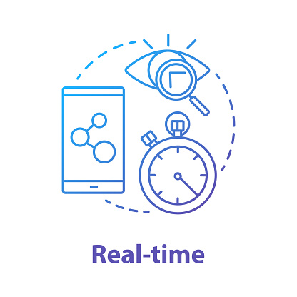 Real-time concept icon. Software development tools idea thin line illustration. Mobile device programming and coding. Application management and optimization. Vector isolated outline drawing