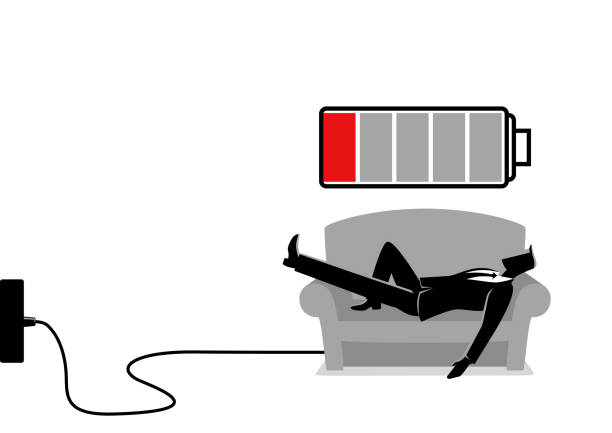Recharging Businessman Business illustration of a businessman taking a nap on sofa. Laying, relaxing, recharge, resting concept sleeping silhouettes stock illustrations