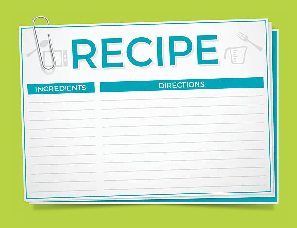 Recipe Card Blank recipe card with paperclip. EPS 10 file. Transparency effects used on highlight elements. recipe stock illustrations