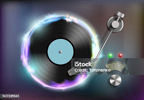 istock Record player with retro vinyl disc. 1417339541