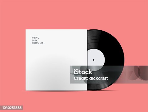 istock LP Record Vinyl Disc Cover with Vinyl disc inside. Realistic vector mock up. Vector Illustration. 1040253588