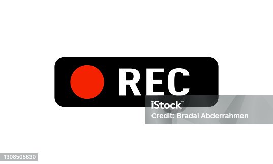 istock Recording sign. REC icon. Isolated vector ,Recording black with red vector 1308506830