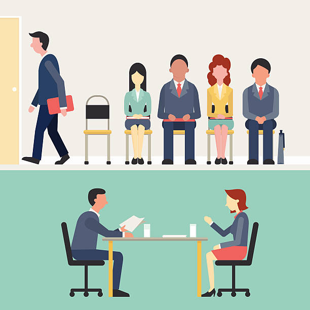 Recruitment Business people, man and woman sitting and waiting for interview, recruitment concept. Flat design. job interview stock illustrations