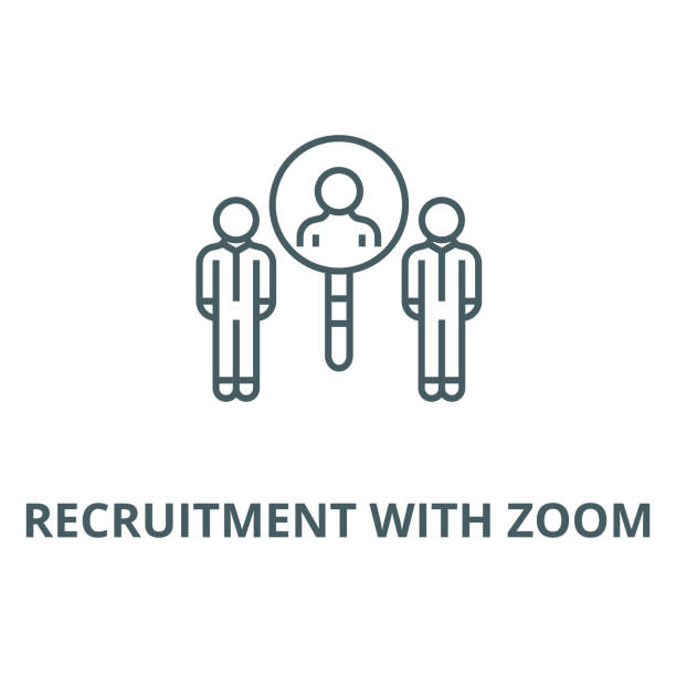 Recruitment with zoom vector line icon, linear concept, outline sign, symbol Recruitment with zoom vector line icon, outline concept, linear sign recruitment clipart stock illustrations