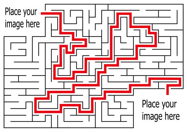 rectangle labyrinth with entry and exit.game maze puzzle e labyrinth with entry and exit.vector game maze puzzle with solution.Num.06 maze clipart stock illustrations