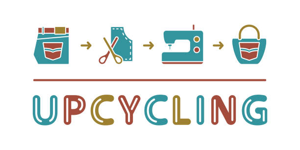 illustrazioni stock, clip art, cartoni animati e icone di tendenza di ricicla banner. colorare le scritte in upcycling con l'icona - upcycling