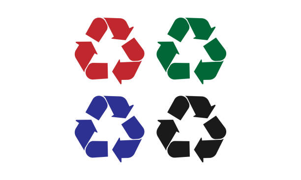 recycling-symbol-illustration multi-farbe auf weißem hintergrund - recycling stock-grafiken, -clipart, -cartoons und -symbole