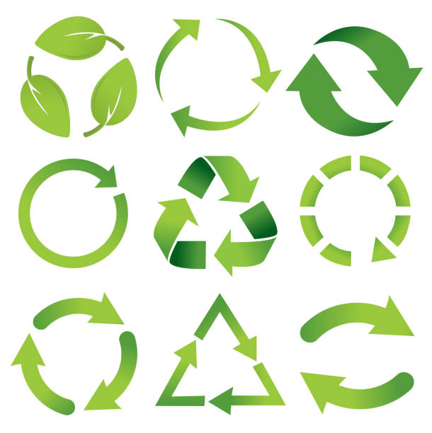stockillustraties, clipart, cartoons en iconen met het vastgestelde pictogram prullenbak - recycling