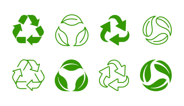 stockillustraties, clipart, cartoons en iconen met pictogram prullenbakset - recyclesymbool