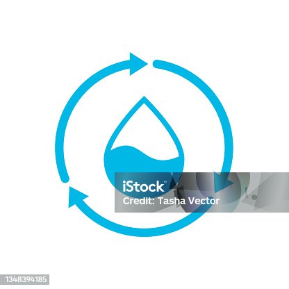 istock Recycle water icon. Blue water drop inside circle arrows. Sustainable resources. 1348394185