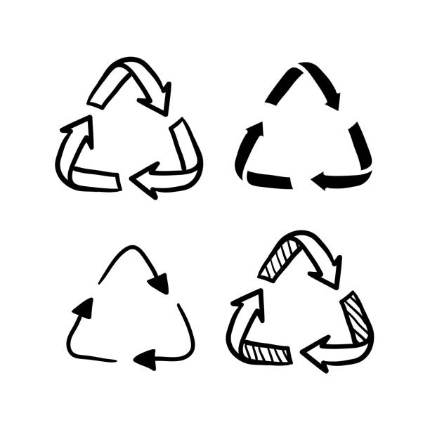 stockillustraties, clipart, cartoons en iconen met recycling doodle pictogram symbool illustratie geïsoleerd op wit - recyclesymbool