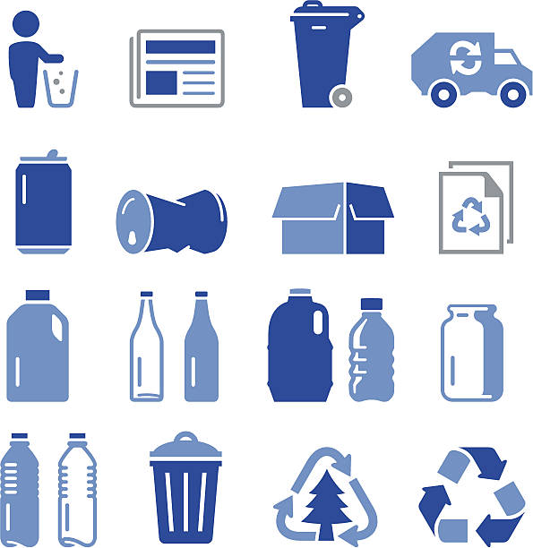 Recycling Icons - Pro Series Recycling icons including paper, glass, aluminum, cardboard and plastic. Professional icons for your print project or Web site. See more icons in this series. glass material illustrations stock illustrations