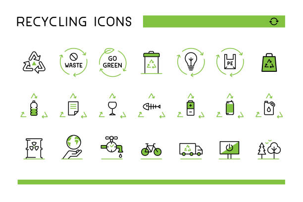Recycling icons Editable set of vector icons on layers. glass material illustrations stock illustrations
