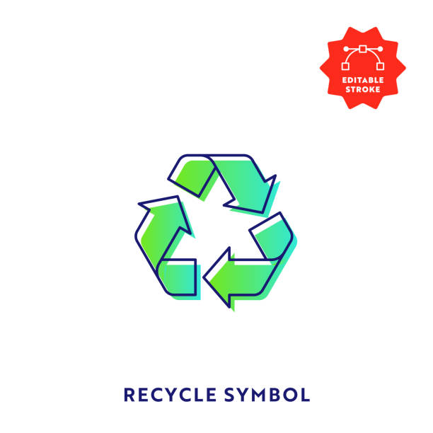 recycling symbol gradient flat line icon mit bearbeitbaren strich und pixel perfekt. - klimaschutz stock-grafiken, -clipart, -cartoons und -symbole