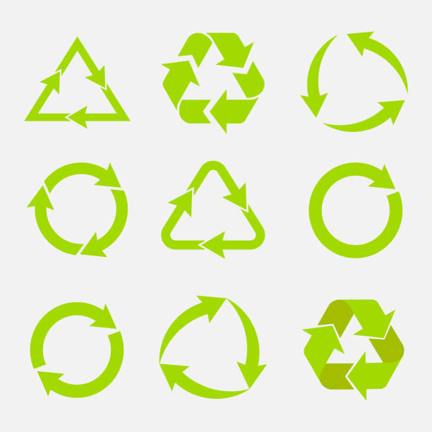illustrazioni stock, clip art, cartoni animati e icone di tendenza di simbolo di riciclaggio di fondi ecologicamente puri, set di frecce - recycle
